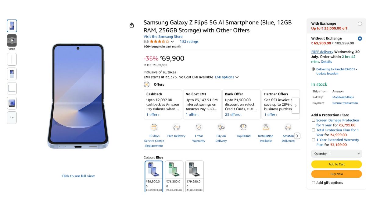Samsung Galaxy Z Flip6 5G: Buy at Just Rs 69,900 Best Deal on Amazon